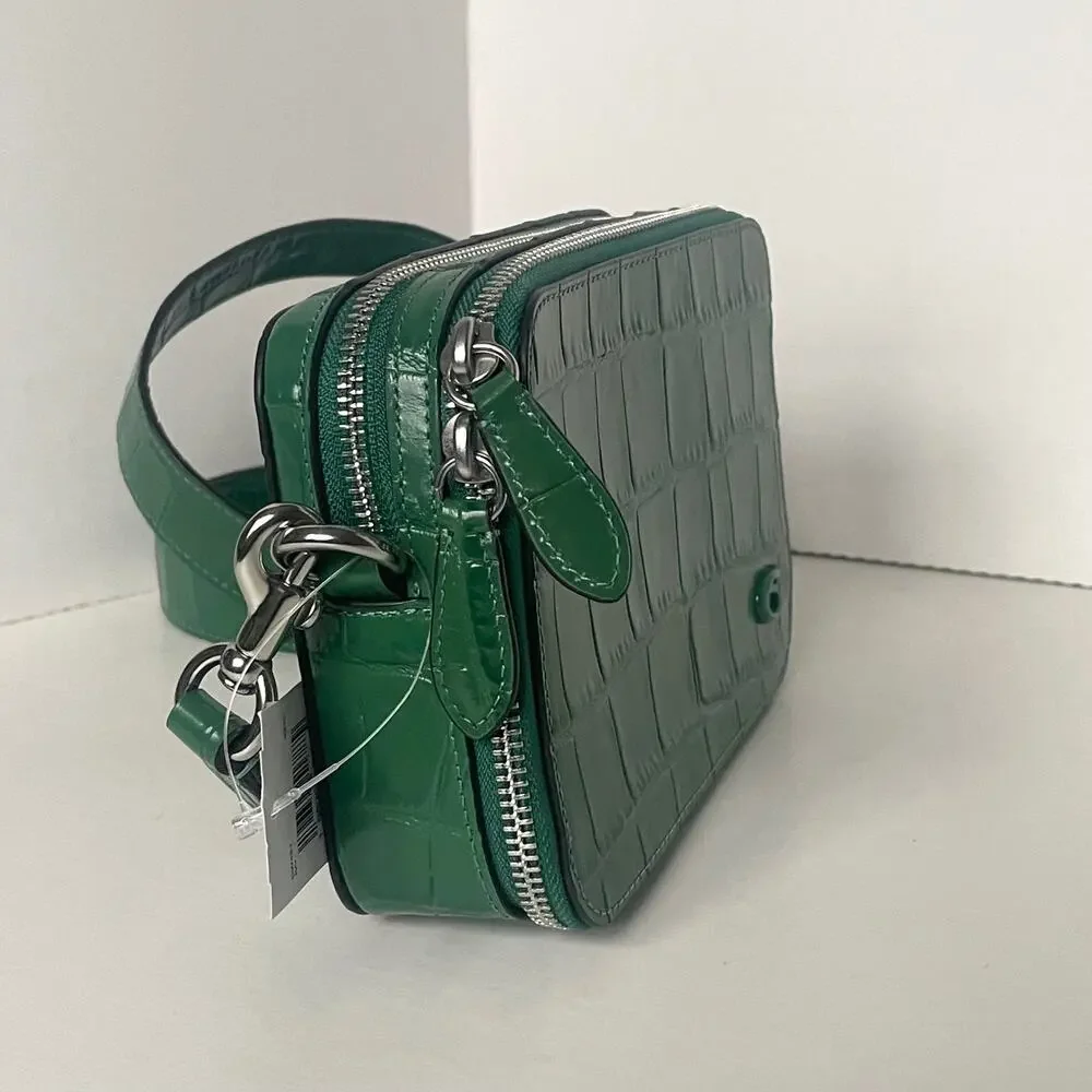 Coach Charter Crossbody 19 CW431 Ivy Green Croc Leather Double Zip
